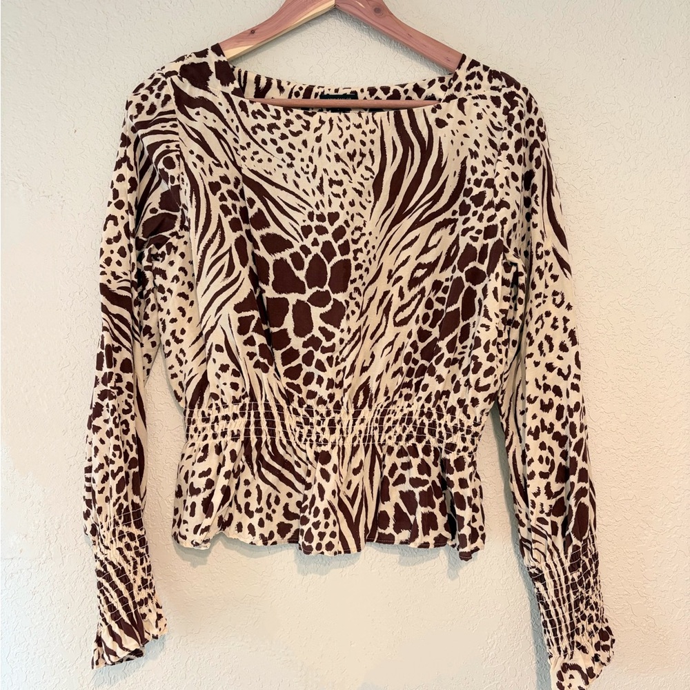 Ann Taylor Brown and Cream Animal Print Blouse